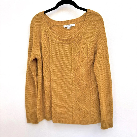 Forever 21 Cozy Fisherman Cable Knit Sweater Mustard Yellow Gold Size Small - Picture 1 of 7
